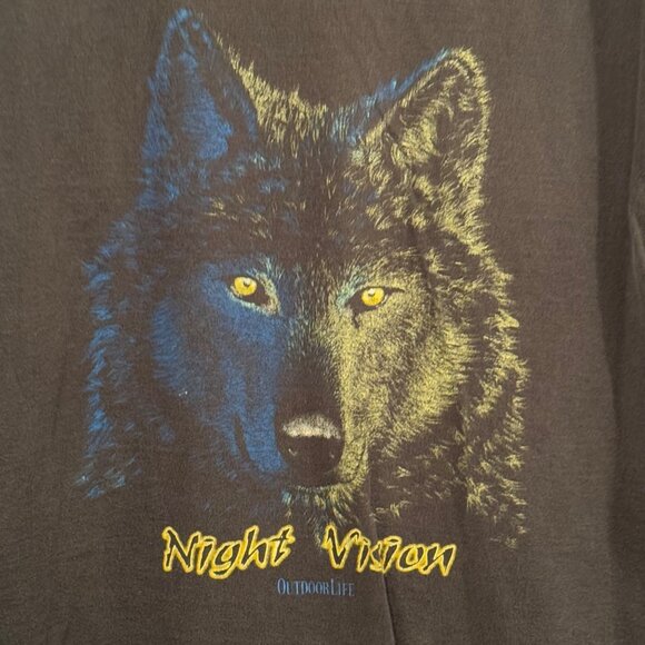 Vintage 90s Outdoor Life Night Vision Wolf Graphic T-Shirt Mens Size L - Picture 3 of 5